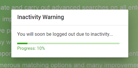 Inactivity warning popup