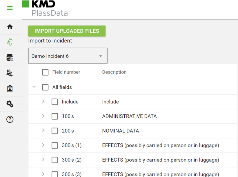 Incident fields to import to