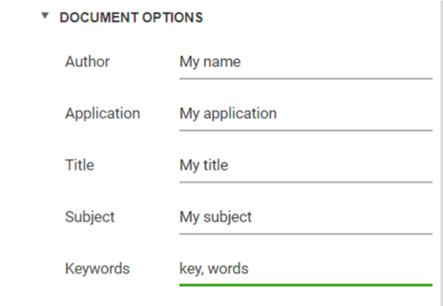 PDF export document options