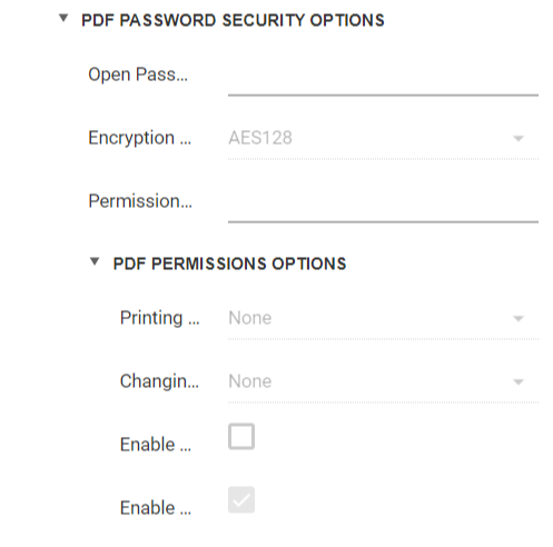PDF export password security options