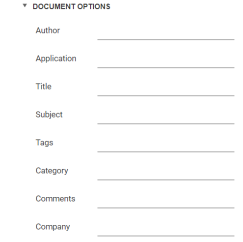 XLS export document options